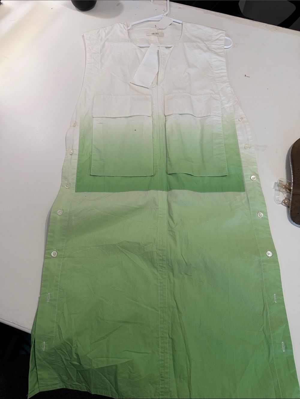Celine Sleeveless Ombre Shift Dress in White and Green